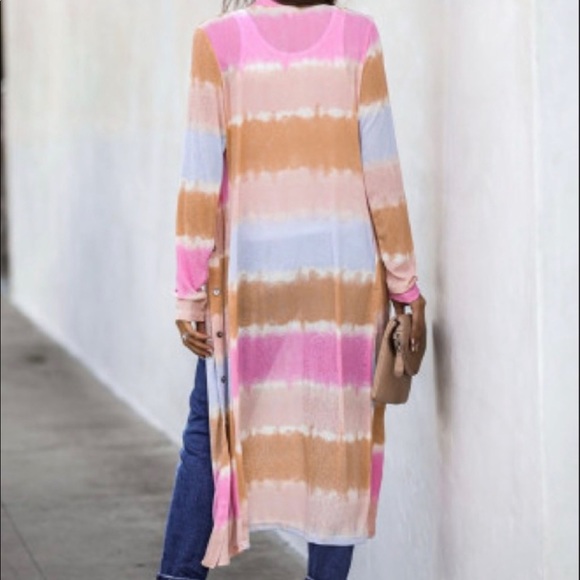 Colorblock Long Pink/Brown Cardigan - Picture 5 of 6